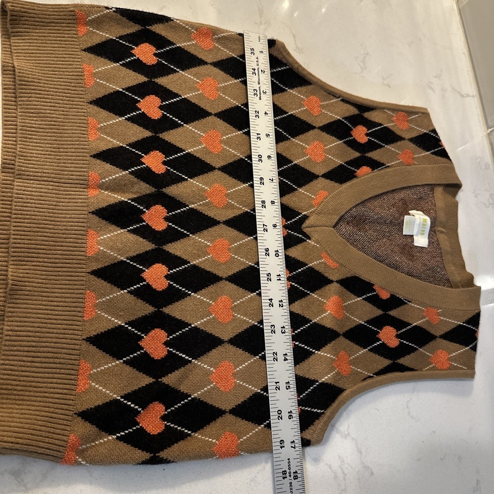 Maeve by Anthropologie Jacquard Sweater Vest Plaid Metallic Heart Size Medium - Picture 10 of 12